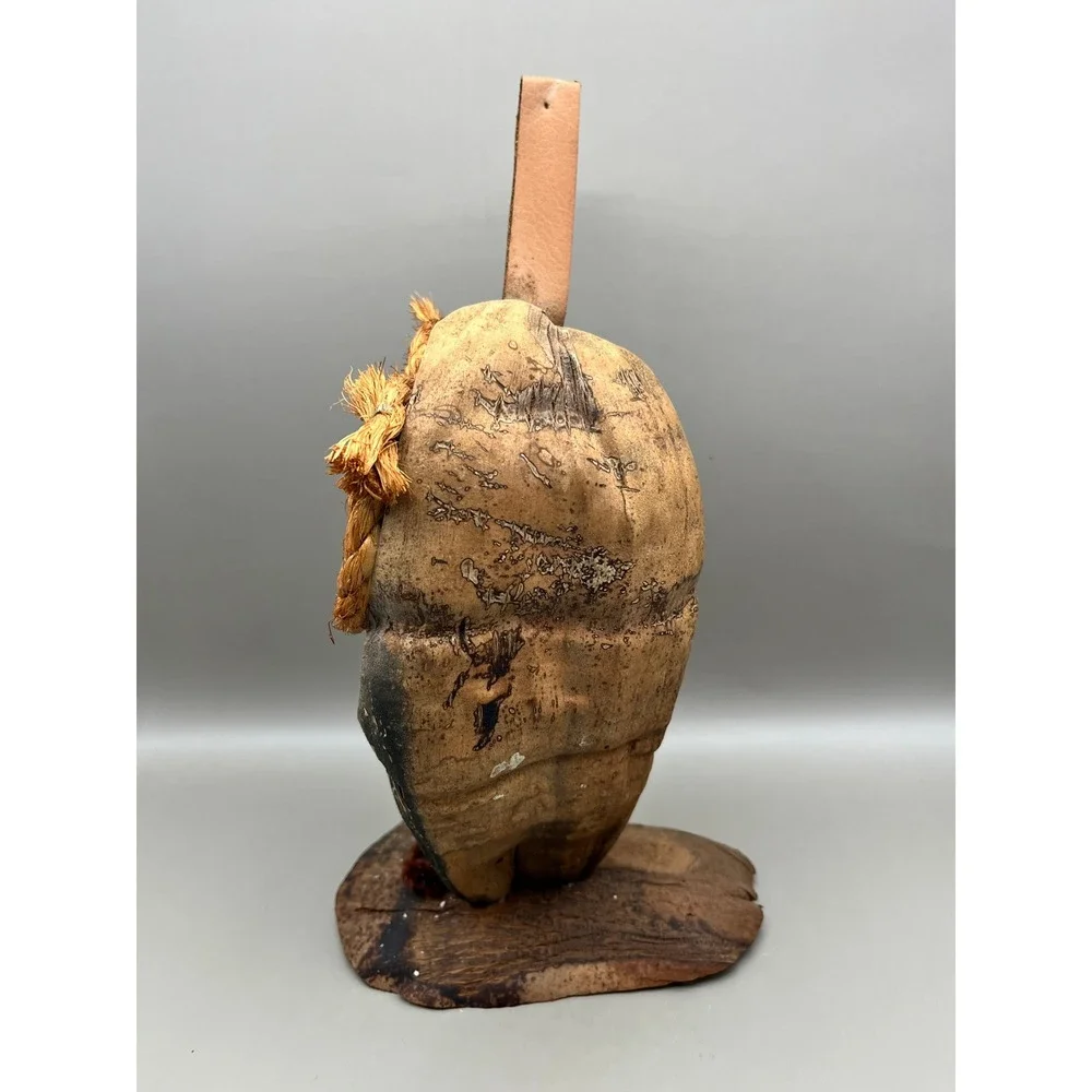 Handmade Coconut Shell Owl Figure Rustic Folk Art Carved Bird Decor 8
